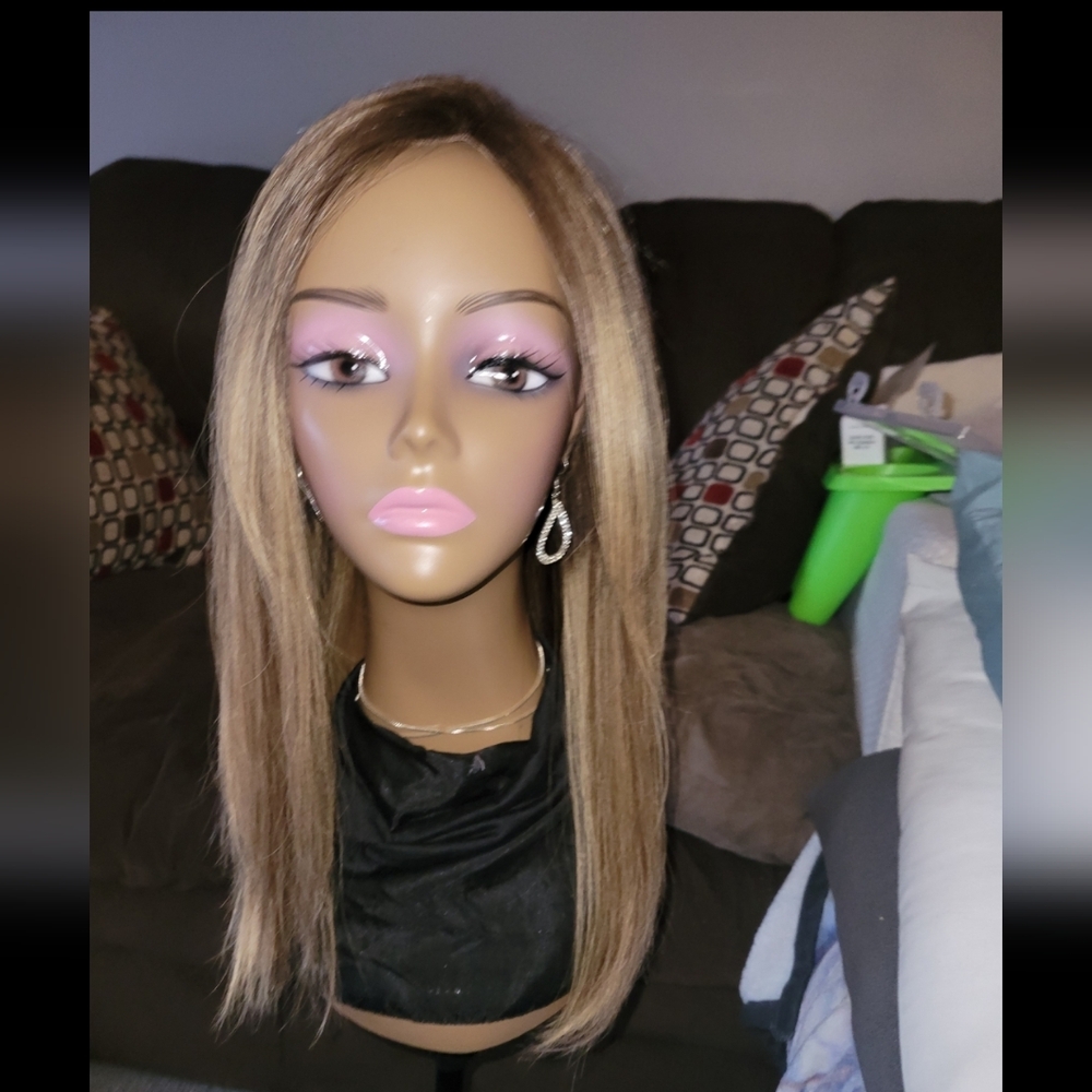Milano 100% Humam Hair Wig. Lacefront-Monofilament Top. Brown And Blonde Color